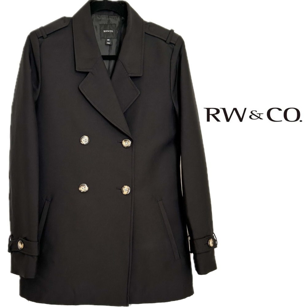 RW&CO. black lightweight double-breasted pea coat size medium